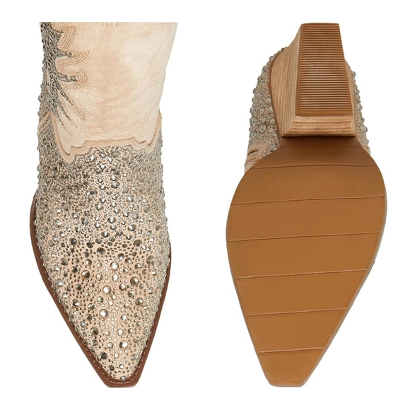 ⭐ NWT ⭐ Madden NYC Glitter Cowgirl Boots 9 Medium Beige/Crystal - Picture 4 of 12